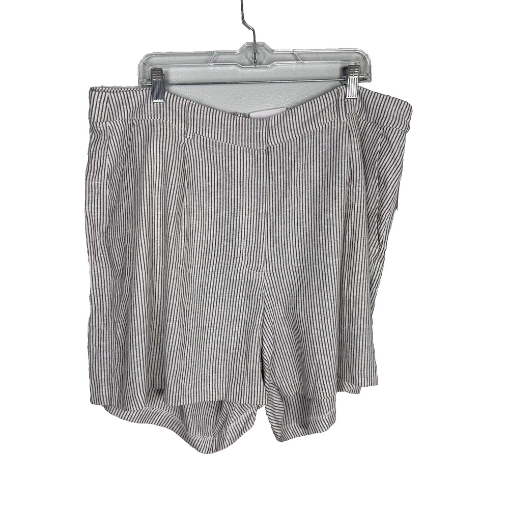 NEW Old Navy Womens XXL Linen Blend Extra High Rise White Striped Shorts Coastal